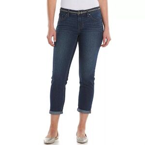 Apt. 9 Essentials Women's Blue Dark Wash Slim Fit Cuffed Capri Jeans, size 12